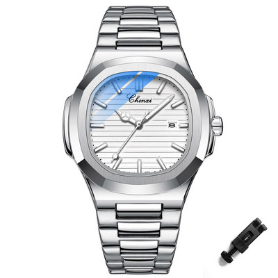Modni muški satovi Srebrni nehrđajući čelik Minimalizam Ležerni poslovni satovi Muški luksuzni kvarcni ručni sat za muški kalendar