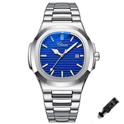 Modni muški satovi Srebrni nehrđajući čelik Minimalizam Ležerni poslovni satovi Muški luksuzni kvarcni ručni sat za muški kalendar