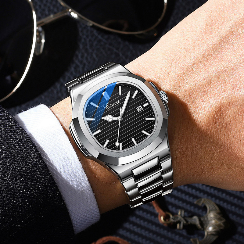 Modni muški satovi Srebrni nehrđajući čelik Minimalizam Ležerni poslovni satovi Muški luksuzni kvarcni ručni sat za muški kalendar