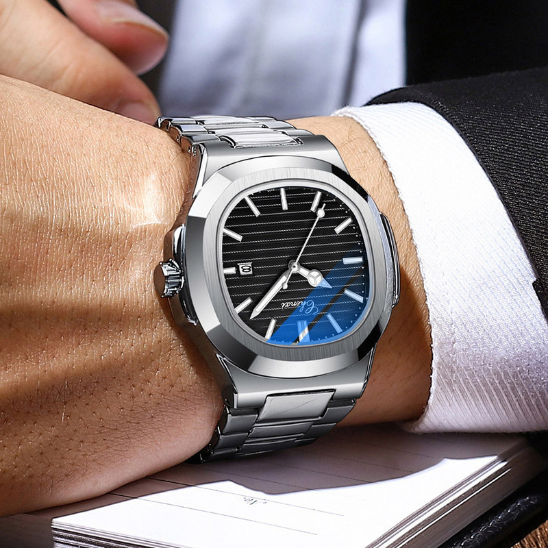 Modni muški satovi Srebrni nehrđajući čelik Minimalizam Ležerni poslovni satovi Muški luksuzni kvarcni ručni sat za muški kalendar