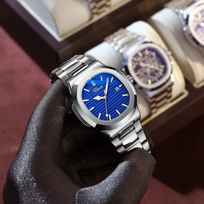 Modni muški satovi Srebrni nehrđajući čelik Minimalizam Ležerni poslovni satovi Muški luksuzni kvarcni ručni sat za muški kalendar