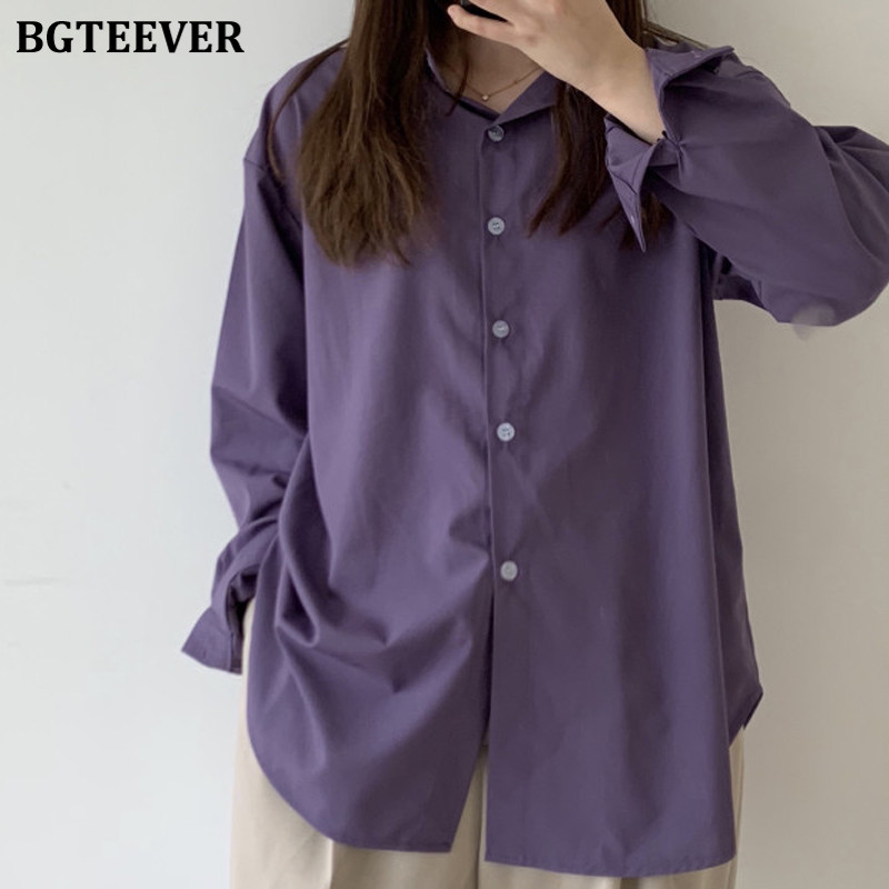 BGTEEVER Cămăși șic mov pentru femei, vară 2020, cu mânecă întreagă, bluze pentru femei, cu un singur piept, Topuri elegante, largi Bluse pentru femei