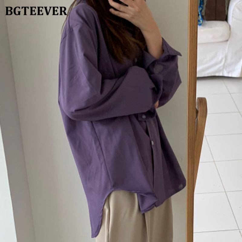 BGTEEVER Cămăși șic mov pentru femei, vară 2020, cu mânecă întreagă, bluze pentru femei, cu un singur piept, Topuri elegante, largi Bluse pentru femei