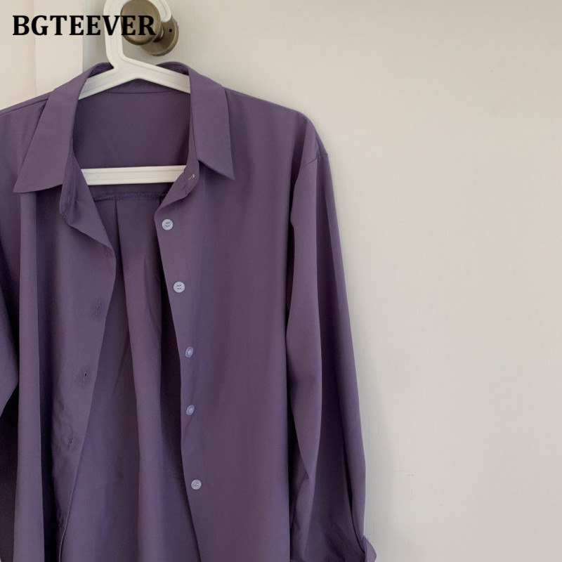 BGTEEVER Cămăși șic mov pentru femei, vară 2020, cu mânecă întreagă, bluze pentru femei, cu un singur piept, Topuri elegante, largi Bluse pentru femei
