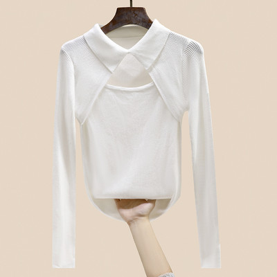 Ежедневна дамска блуза от тънко плетиво с дълъг ръкав