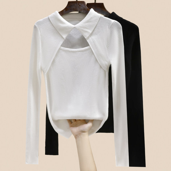 Ежедневна дамска блуза от тънко плетиво с дълъг ръкав