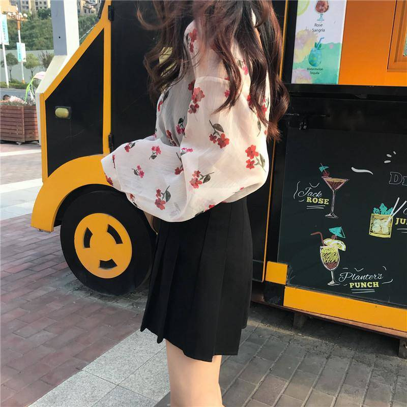 Bluze Ženske šifonske košulje dugih rukava Svježe urezane tanke labave s cvjetnim uzorkom Raznobojne retro Ulzzang ležerne, elegantne, šik ins