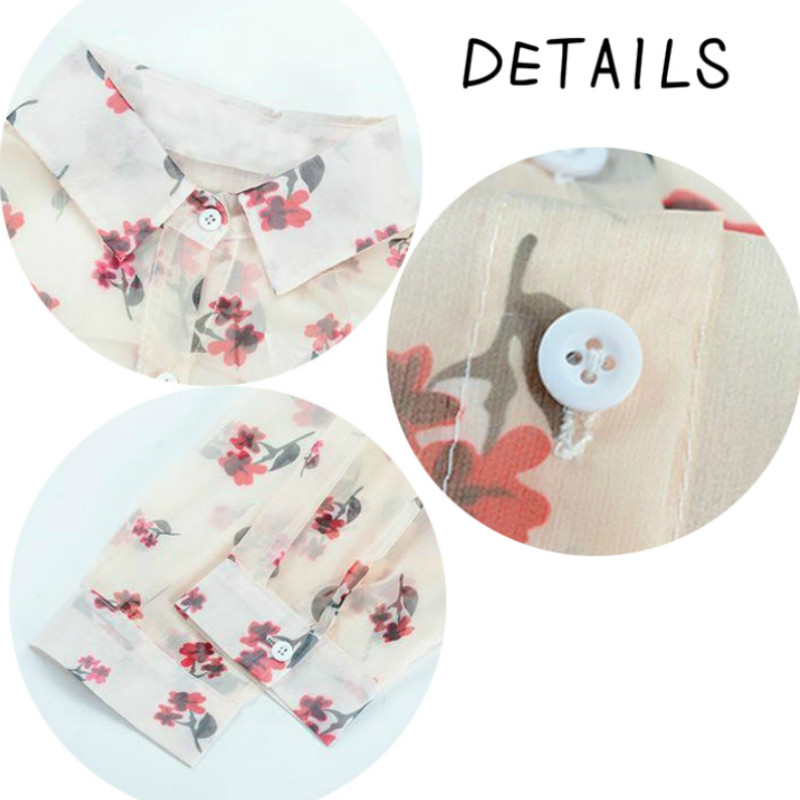 Bluze Ženske šifonske košulje dugih rukava Svježe urezane tanke labave s cvjetnim uzorkom Raznobojne retro Ulzzang ležerne, elegantne, šik ins