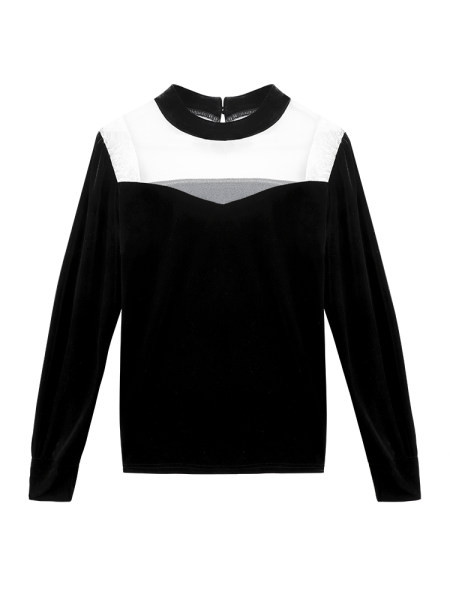 Дамска блуза от кадифе с части от дантела и тюл