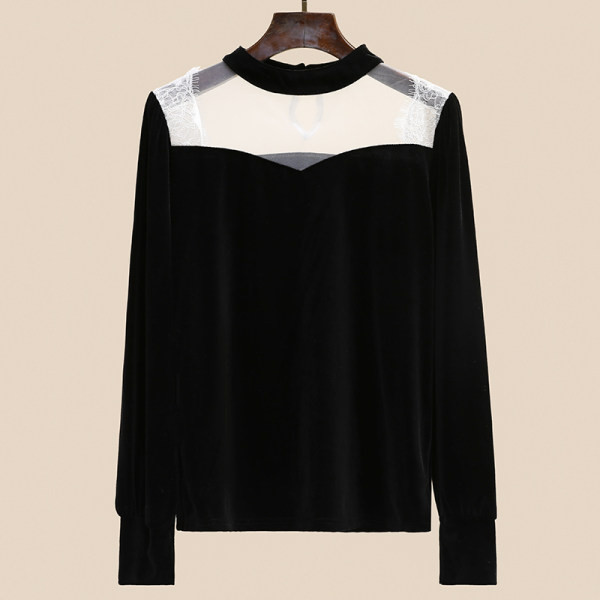 Дамска блуза от кадифе с части от дантела и тюл