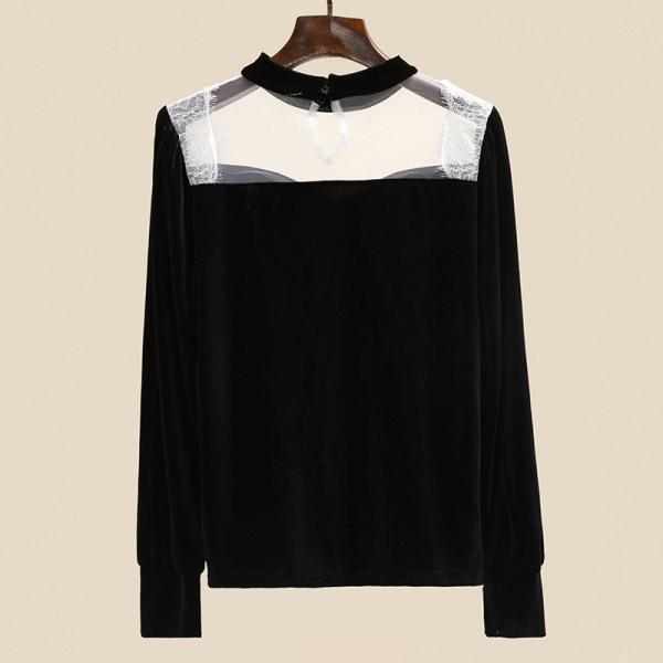 Дамска блуза от кадифе с части от дантела и тюл