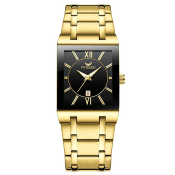 Мъжки часовник 2022 Изчистен моден черен лицев сребърен правоъгълен календар от неръждаема стомана Водоустойчив кварцов часовник Relogio Masculino