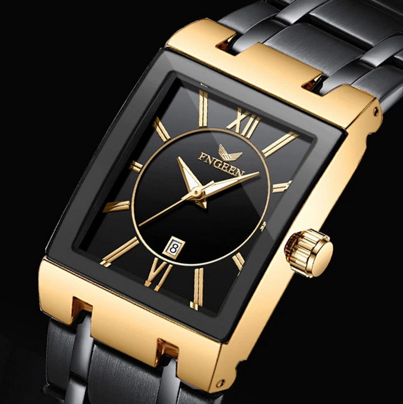 Vyriškas laikrodis, 2022 m. paprastas mados juodas veidelis sidabrinis stačiakampis nerūdijančio plieno kalendorius, vandeniui atsparus kvarcinis laikrodis Relogio Masculino