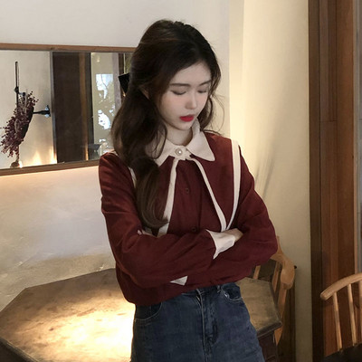 Női ingek Patchwork Édes hercegnőstílusú gomb hosszú ujjú bő felsők koreai Stílusos tinédzserek mindennapi szabadidő női