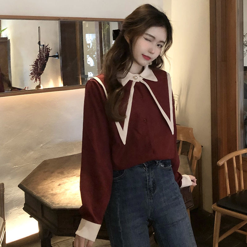 Női ingek Patchwork Édes hercegnőstílusú gomb hosszú ujjú bő felsők koreai Stílusos tinédzserek mindennapi szabadidő női