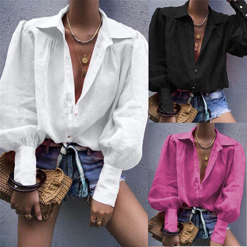 Moteriška palaidinė Madinga Žibintas Rankovės Laisva Šifoninė Palaidinė V kaklelis Laisvalaikio biuro moteriški marškiniai Viršutiniai rudens moteriški drabužiai Moteriški