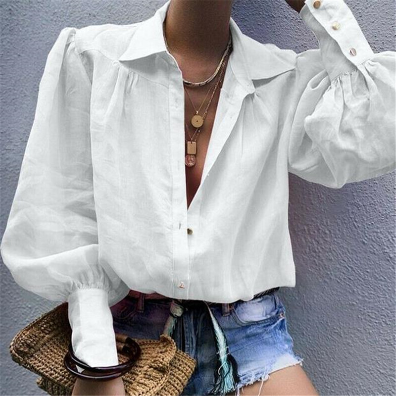 Moteriška palaidinė Madinga Žibintas Rankovės Laisva Šifoninė Palaidinė V kaklelis Laisvalaikio biuro moteriški marškiniai Viršutiniai rudens moteriški drabužiai Moteriški