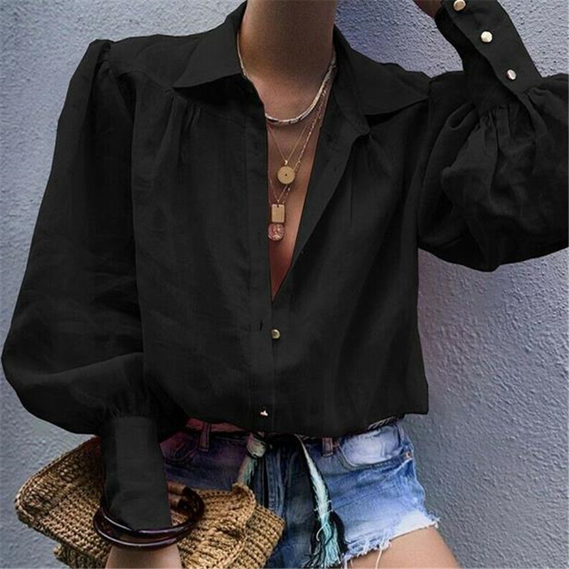 Moteriška palaidinė Madinga Žibintas Rankovės Laisva Šifoninė Palaidinė V kaklelis Laisvalaikio biuro moteriški marškiniai Viršutiniai rudens moteriški drabužiai Moteriški