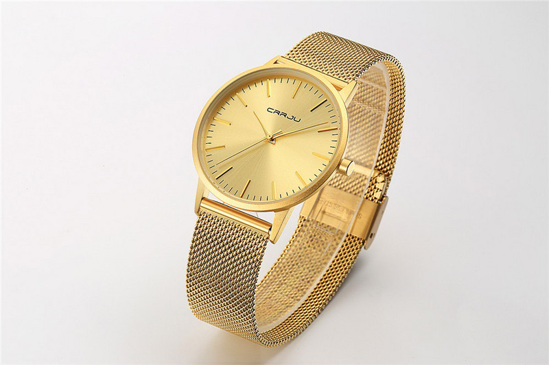 CRRJU itin plonas auksinis laikrodis vyriškas prabangus verslo vyriškas laikrodis Auksinis, atsparus vandeniui, unikalus, laisvalaikio kvarcinė vyriška suknelė Laikrodžio dovana