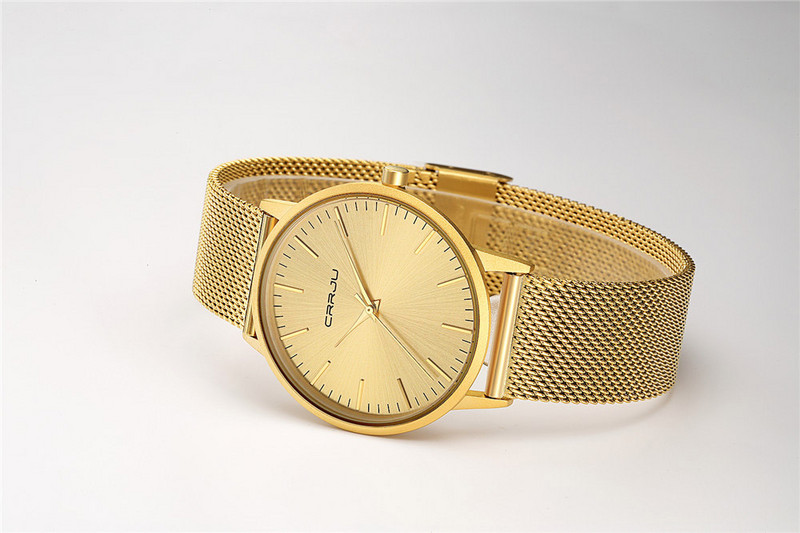CRRJU itin plonas auksinis laikrodis vyriškas prabangus verslo vyriškas laikrodis Auksinis, atsparus vandeniui, unikalus, laisvalaikio kvarcinė vyriška suknelė Laikrodžio dovana