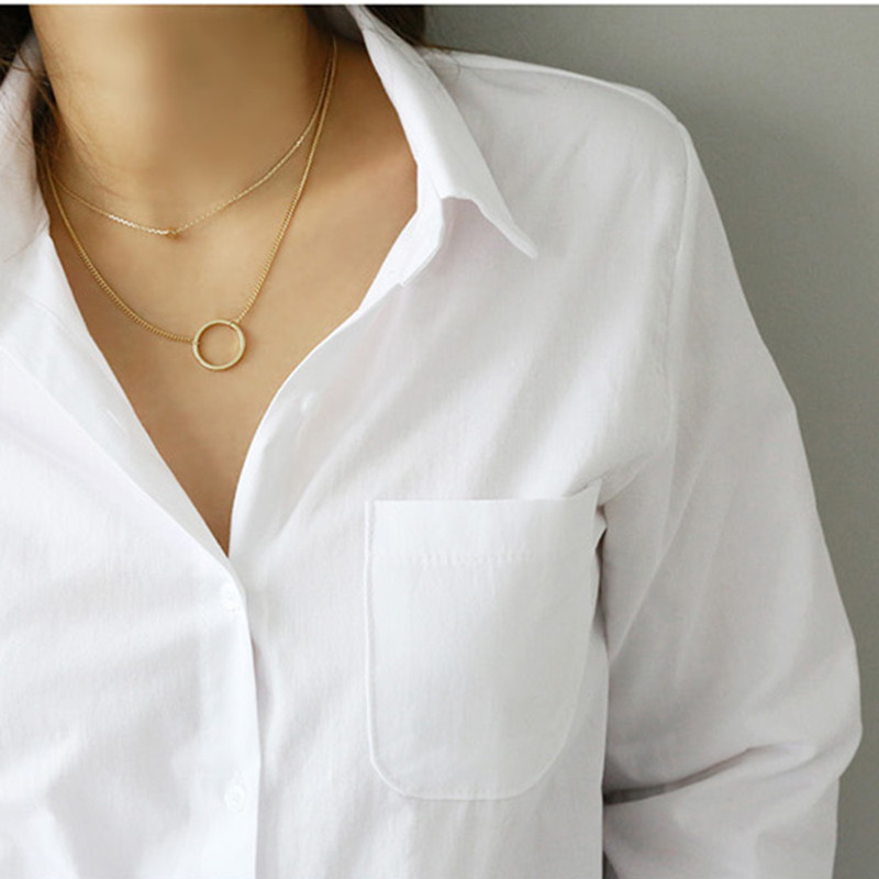Balta moteriška medvilninė plona biuro palaidinė Rudens pavasario ilgomis rankovėmis kišeniniai darbo marškiniai Vienspalviai tiesūs viršutiniai moteriški 2020 m. Nauja