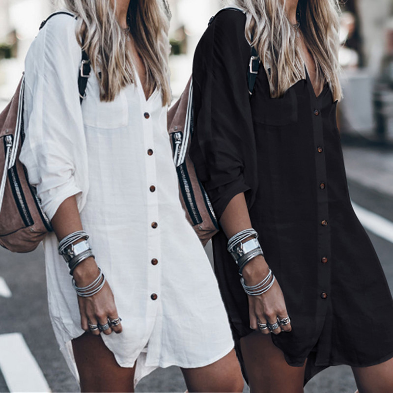 Ljetne nove duge bluze Blusas majice za žene na otvorenom, plaža Cover Up gumb Ležerna majica za zaštitu od sunca Top