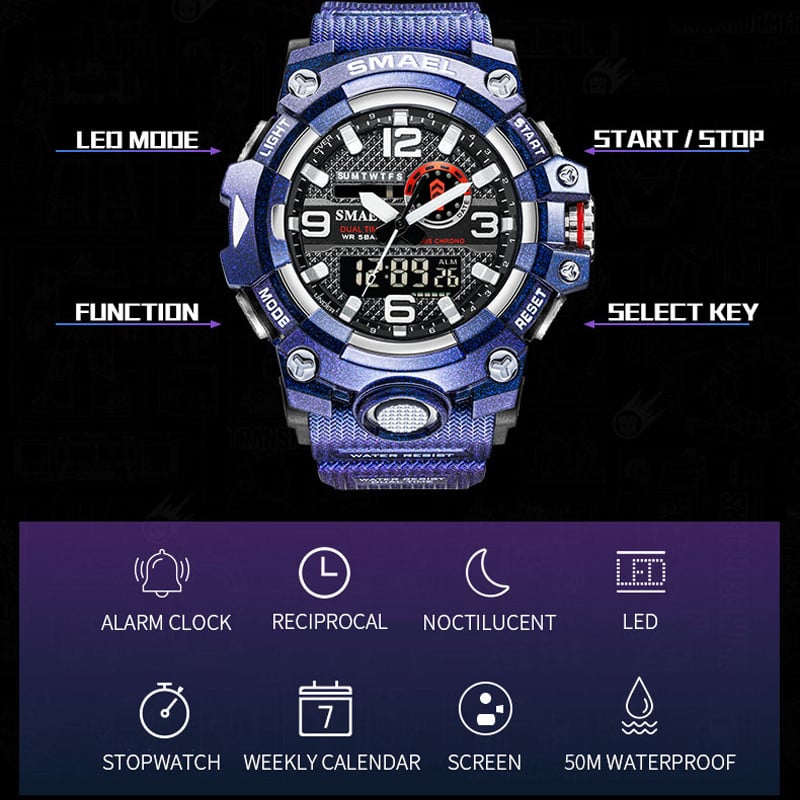 SMAEL digitaalsed meeste sõjaväekellad kaheajalised veekindlad luksuslikud parima kaubamärgiga käekellad meeste spordi LED-kvarts-analoogkäekellad meestele