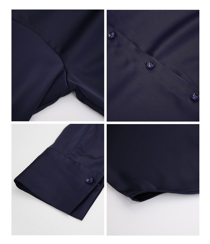 Tavaszi női divat, hosszú ujjú szatén blúz Vintage gombbal lefelé hajtókás nyakú Utcai ingek Elegáns OL selyem felsők Blusák