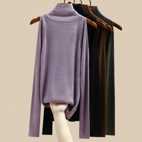 Moteriškas laisvalaikio plonas megztinis ilgomis rankovėmis megztinis