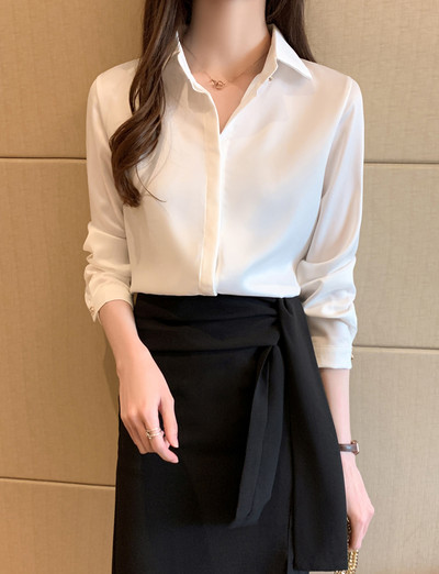 Proljeće 2020. Nova ženska uredska dama, šifonska košulja s punim gumbima, modna bluza s dugim rukavima i ovratnikom, ženske majice T9D976O