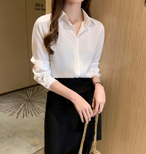 Proljeće 2020. Nova ženska uredska dama, šifonska košulja s punim gumbima, modna bluza s dugim rukavima i ovratnikom, ženske majice T9D976O