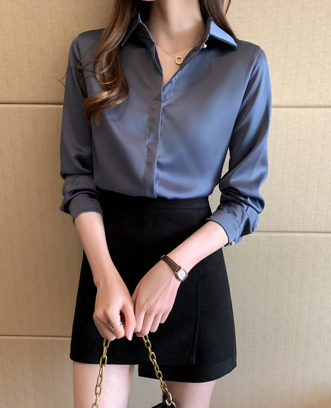 Proljeće 2020. Nova ženska uredska dama, šifonska košulja s punim gumbima, modna bluza s dugim rukavima i ovratnikom, ženske majice T9D976O