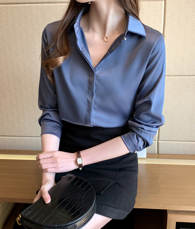 Proljeće 2020. Nova ženska uredska dama, šifonska košulja s punim gumbima, modna bluza s dugim rukavima i ovratnikom, ženske majice T9D976O
