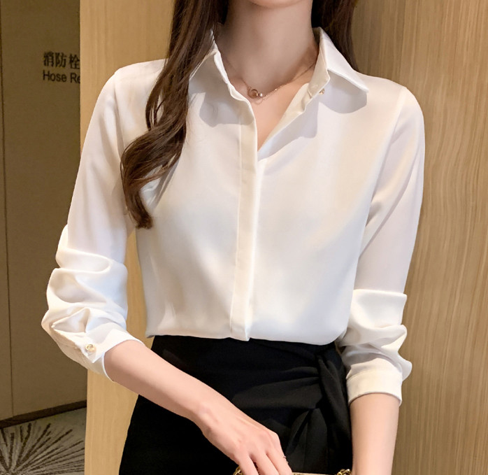 Proljeće 2020. Nova ženska uredska dama, šifonska košulja s punim gumbima, modna bluza s dugim rukavima i ovratnikom, ženske majice T9D976O
