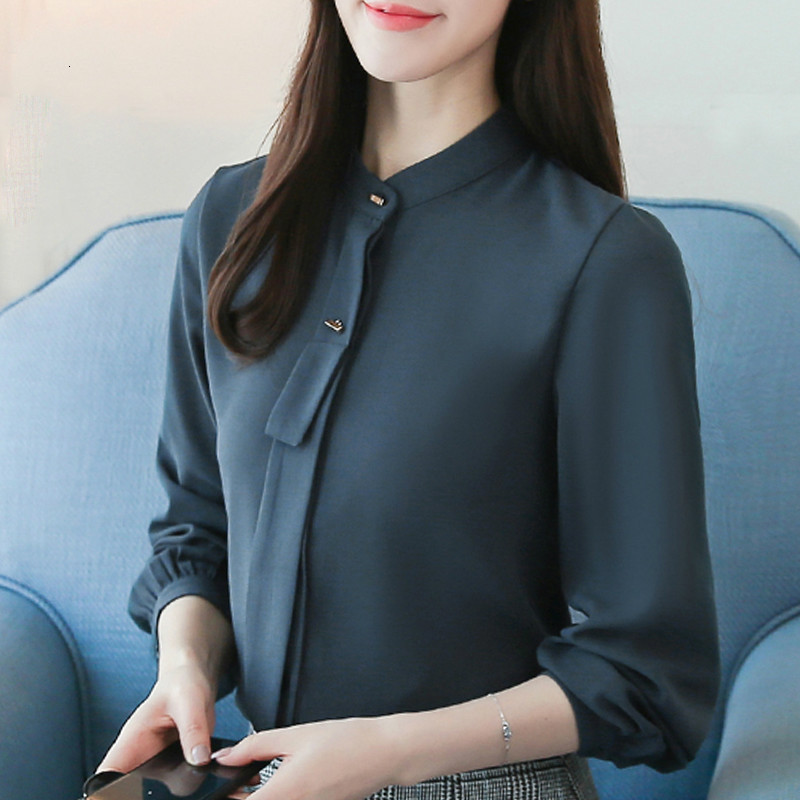 Bluze noi Mujer De Moda de primăvară cu guler în picioare Bluză de birou pentru femei Bluză din șifon Cămașă cu mânecă lungă Cămăși pentru femei Bluse 1958 50