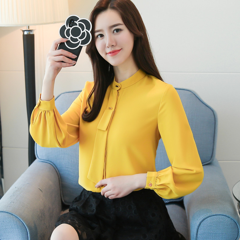 Bluze noi Mujer De Moda de primăvară cu guler în picioare Bluză de birou pentru femei Bluză din șifon Cămașă cu mânecă lungă Cămăși pentru femei Bluse 1958 50