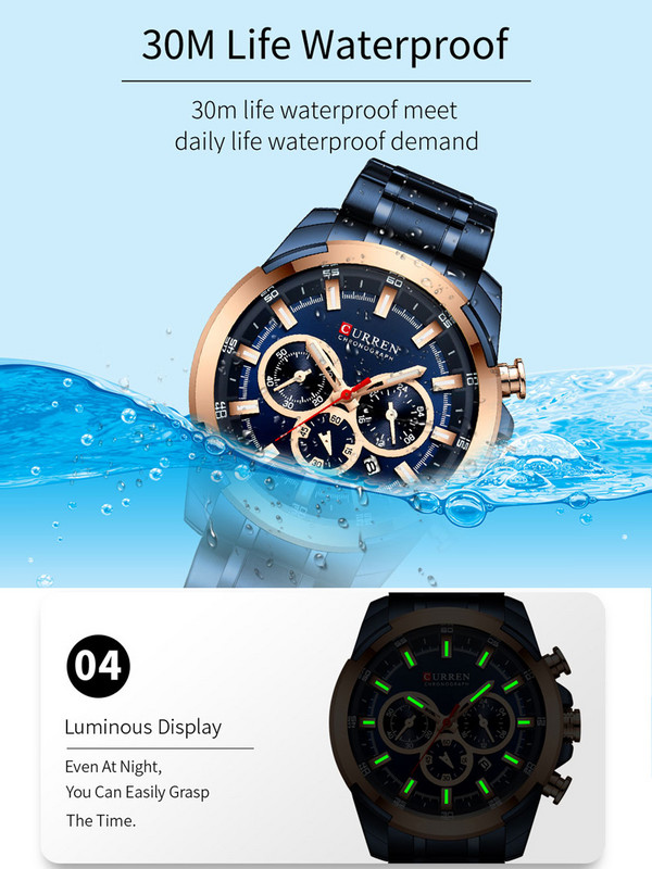 CURREN férfi karóra vízálló kronográf férfi karóra katonai felső márka luxus arany új rozsdamentes acél sport férfi óra 8361
