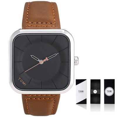 Geriausios prekės ženklo TOMI kvadratinis laikrodis, kasdienis mados vyriškas moteriškas kvarcinis rankinis laikrodis, odinis dirželis, paprastas ciferblatas relogio masculino su dėžute