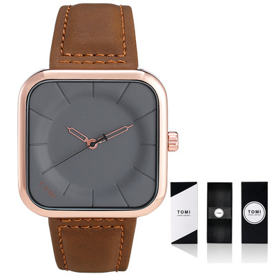 Geriausios prekės ženklo TOMI kvadratinis laikrodis, kasdienis mados vyriškas moteriškas kvarcinis rankinis laikrodis, odinis dirželis, paprastas ciferblatas relogio masculino su dėžute