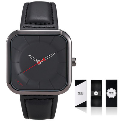 Geriausios prekės ženklo TOMI kvadratinis laikrodis, kasdienis mados vyriškas moteriškas kvarcinis rankinis laikrodis, odinis dirželis, paprastas ciferblatas relogio masculino su dėžute