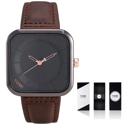 Geriausios prekės ženklo TOMI kvadratinis laikrodis, kasdienis mados vyriškas moteriškas kvarcinis rankinis laikrodis, odinis dirželis, paprastas ciferblatas relogio masculino su dėžute