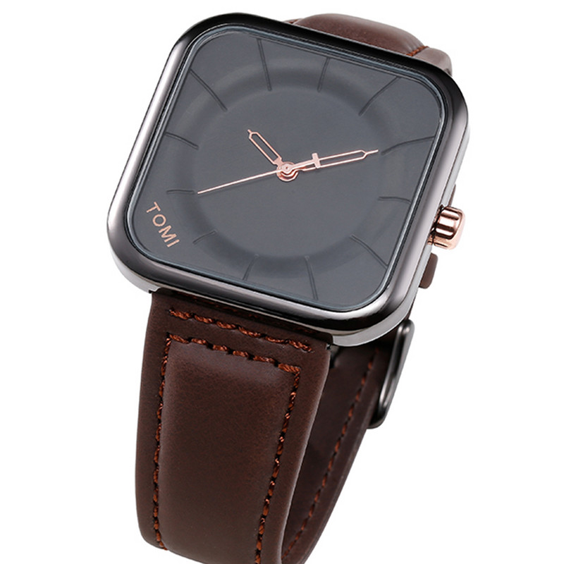 Geriausios prekės ženklo TOMI kvadratinis laikrodis, kasdienis mados vyriškas moteriškas kvarcinis rankinis laikrodis, odinis dirželis, paprastas ciferblatas relogio masculino su dėžute