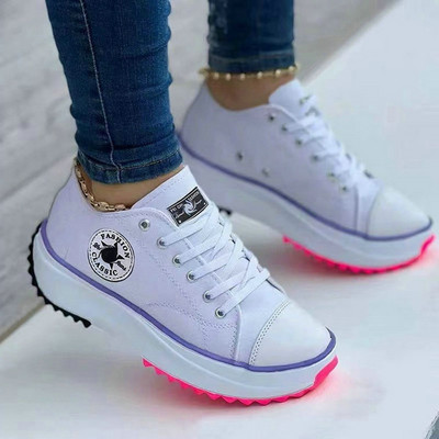Klasikiniai balti drobiniai batai, moteriški sportbačiai, suvarstomi laisvalaikio platforminiai batai moterims Zapatos De Mujer Chaussure Femme