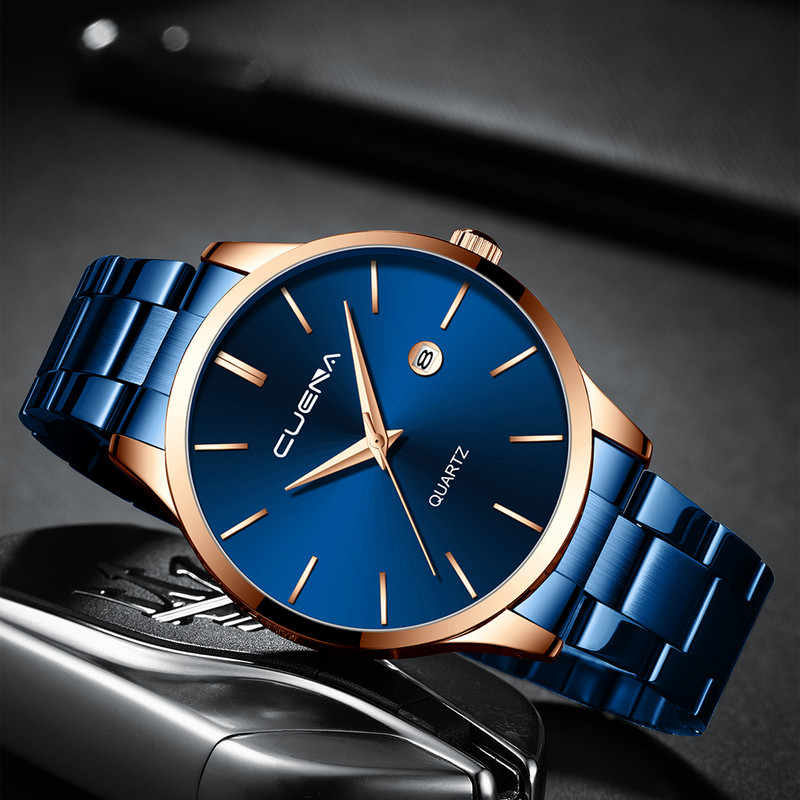 891 pristatymas Madingas vyriškas laikrodis kvarcinis klasikinis juodas rankinis laikrodis plieninis diržas Prabangus kalendorius verslo laikrodis Herren Uhren dovana