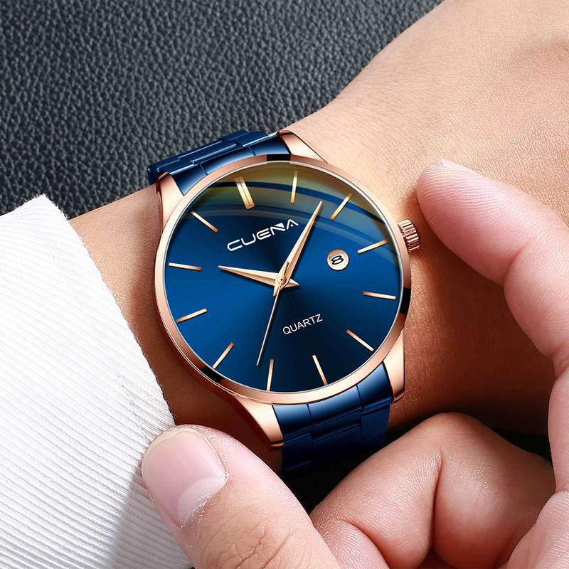 891 pristatymas Madingas vyriškas laikrodis kvarcinis klasikinis juodas rankinis laikrodis plieninis diržas Prabangus kalendorius verslo laikrodis Herren Uhren dovana