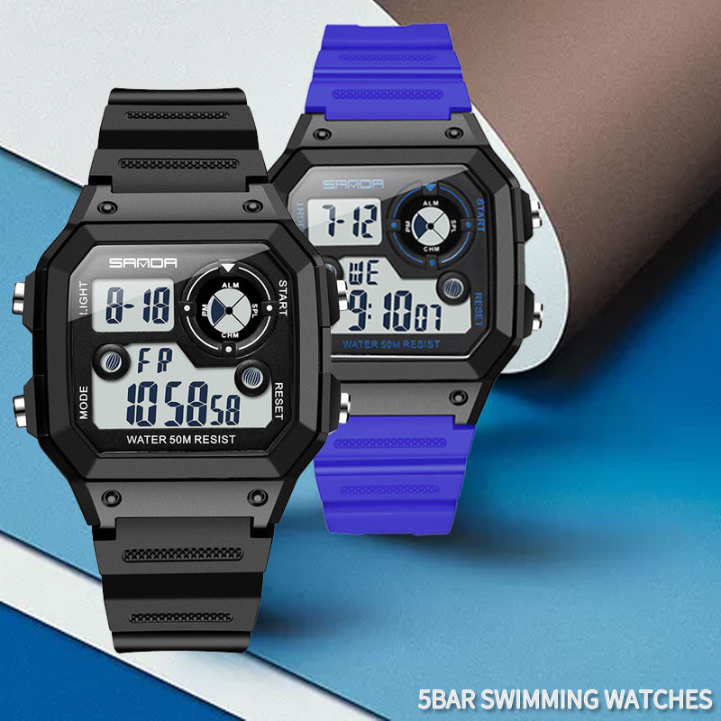 SANDA vyriškas sportinis laikrodis 50M vandeniui atsparus karinis lauko žvejybos ekranas Laikrodis Vyriški laikrodžiai Skaitmeniniai Reloj Hombre Prabangios mados