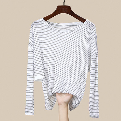 Широка раирана блуза с дълъг ръкав