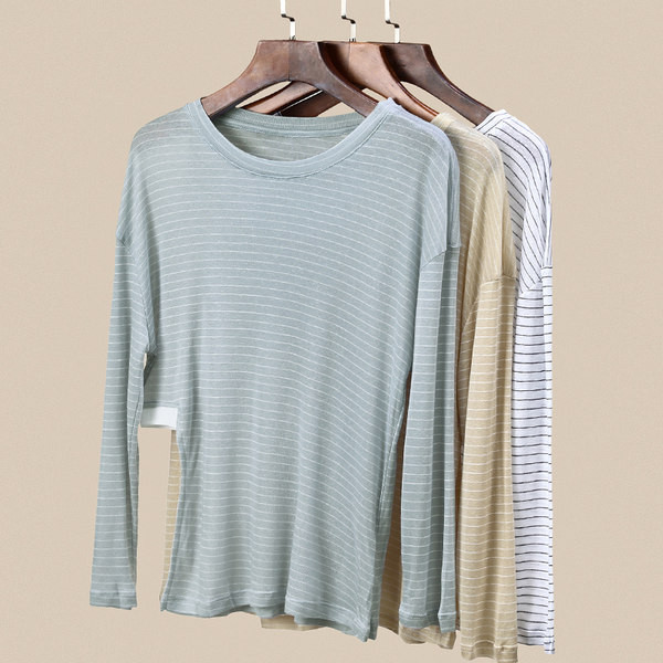 Широка раирана блуза с дълъг ръкав