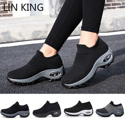 LIN KING Γυναικεία Casual Αθλητικά Υπαίθρια Παπούτσια Μεγάλου μεγέθους Αντιολισθητικά Αθλητικά Παπούτσια Slip On Loafers Άνετα παπούτσια με αύξηση ύψους