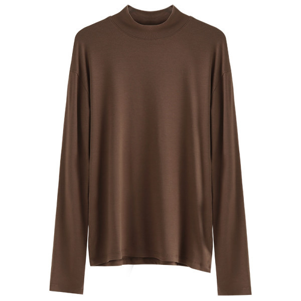 Švaraus modelio moteriška palaidinė ilgomis rankovėmis ir aukšta apykakle